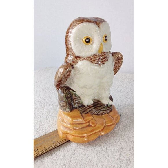 Owl Figurine Ceramic Glossy Finish 6.25" Brown Cream Signed DOT 90' Bird Warm Co - Picture 10 of 10